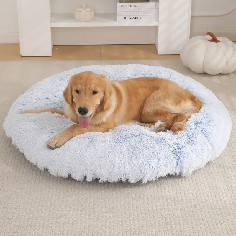 Calming Round Plush Dog Bed – Soft Warm Anti-Anxiety Pet Bed