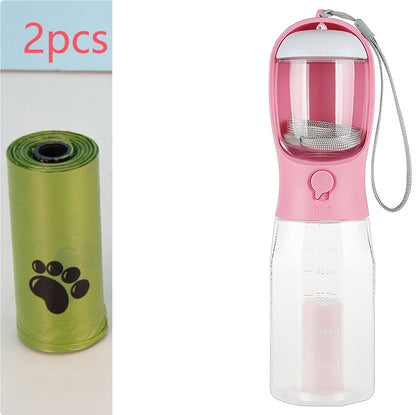 3-in-1 Portable Dog Water Bottle with Food Container & Poop Bag Dispenser