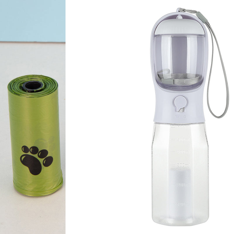 3-in-1 Portable Dog Water Bottle with Food Container & Poop Bag Dispenser