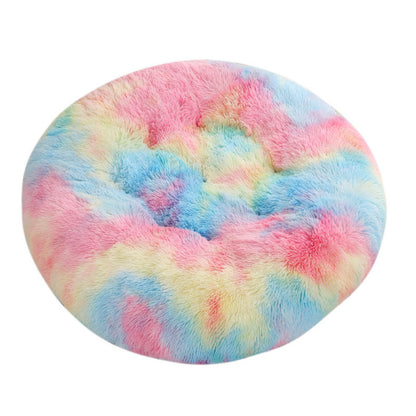 Calming Round Plush Dog Bed – Soft Warm Anti-Anxiety Pet Bed