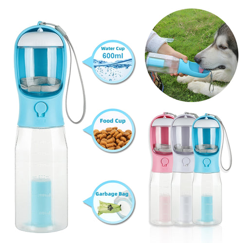 3-in-1 portable dog water bottle with food container
