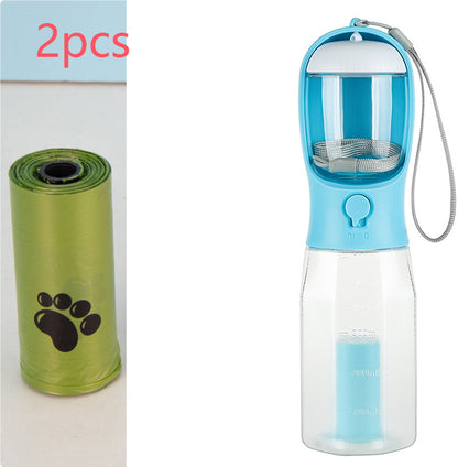 3-in-1 Portable Dog Water Bottle with Food Container & Poop Bag Dispenser
