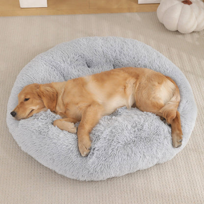 Calming Round Plush Dog Bed – Soft Warm Anti-Anxiety Pet Bed