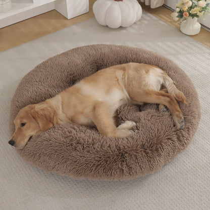 Calming Round Plush Dog Bed – Soft Warm Anti-Anxiety Pet Bed