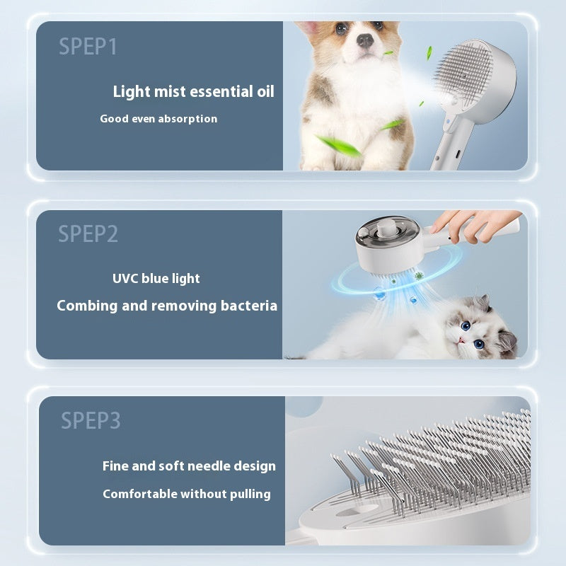 Self Cleaning Pet Grooming Brush with Steam & UV Hair Remover