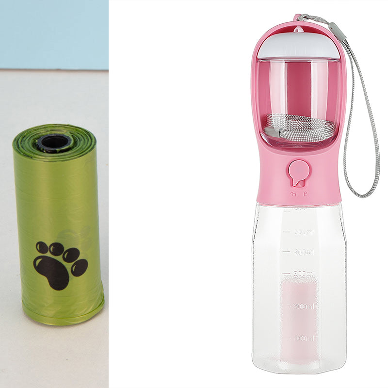 3-in-1 Portable Dog Water Bottle with Food Container & Poop Bag Dispenser