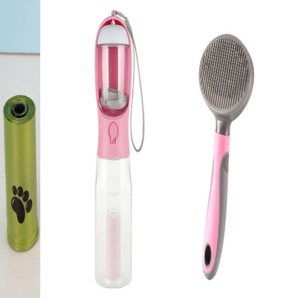 3-in-1 Portable Dog Water Bottle with Food Container & Poop Bag Dispenser