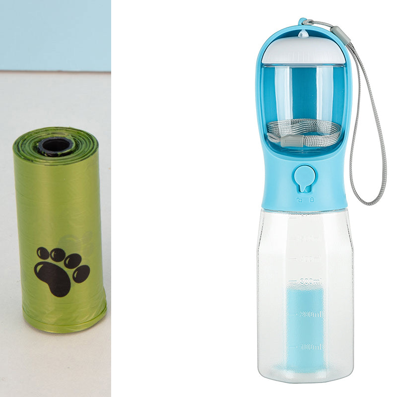 3-in-1 Portable Dog Water Bottle with Food Container & Poop Bag Dispenser