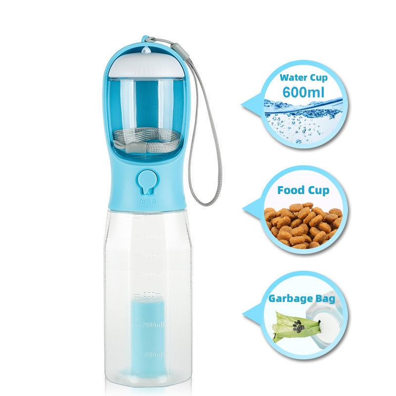 3-in-1 Portable Dog Water Bottle with Food Container & Poop Bag Dispenser