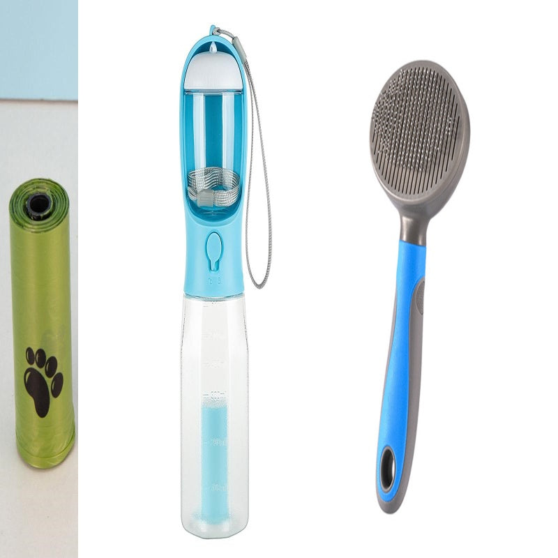3-in-1 Portable Dog Water Bottle with Food Container & Poop Bag Dispenser