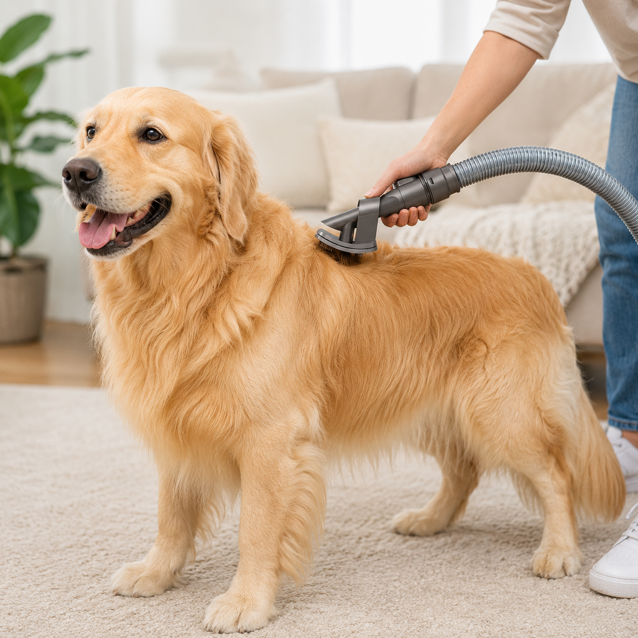 Vacuum grooming brush attachment for dogs and cats