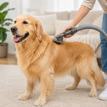 Vacuum grooming brush attachment for dogs and cats