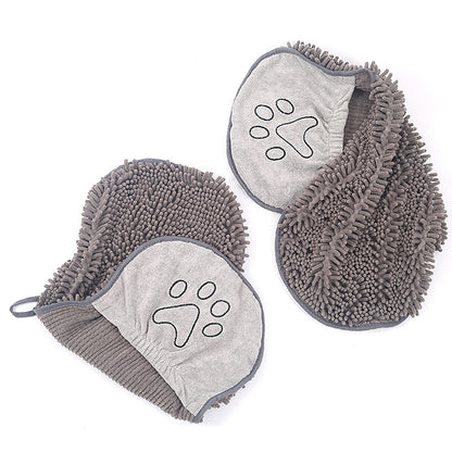 Gray pet scrubbing towel glove for dogs and cats
