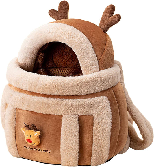 Plush reindeer pet carrier backpack for small dogs and cats