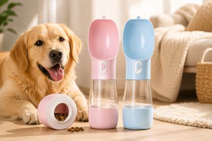 Pink portable dog water bottle for outdoor travel