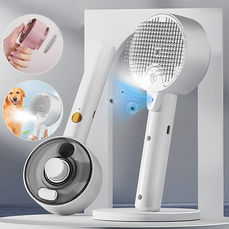 Self cleaning steam pet grooming brush for cats and dogs