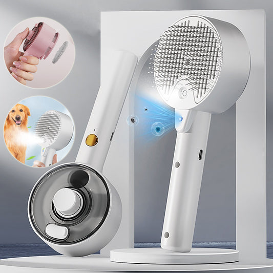 Self cleaning steam pet grooming brush for cats and dogs